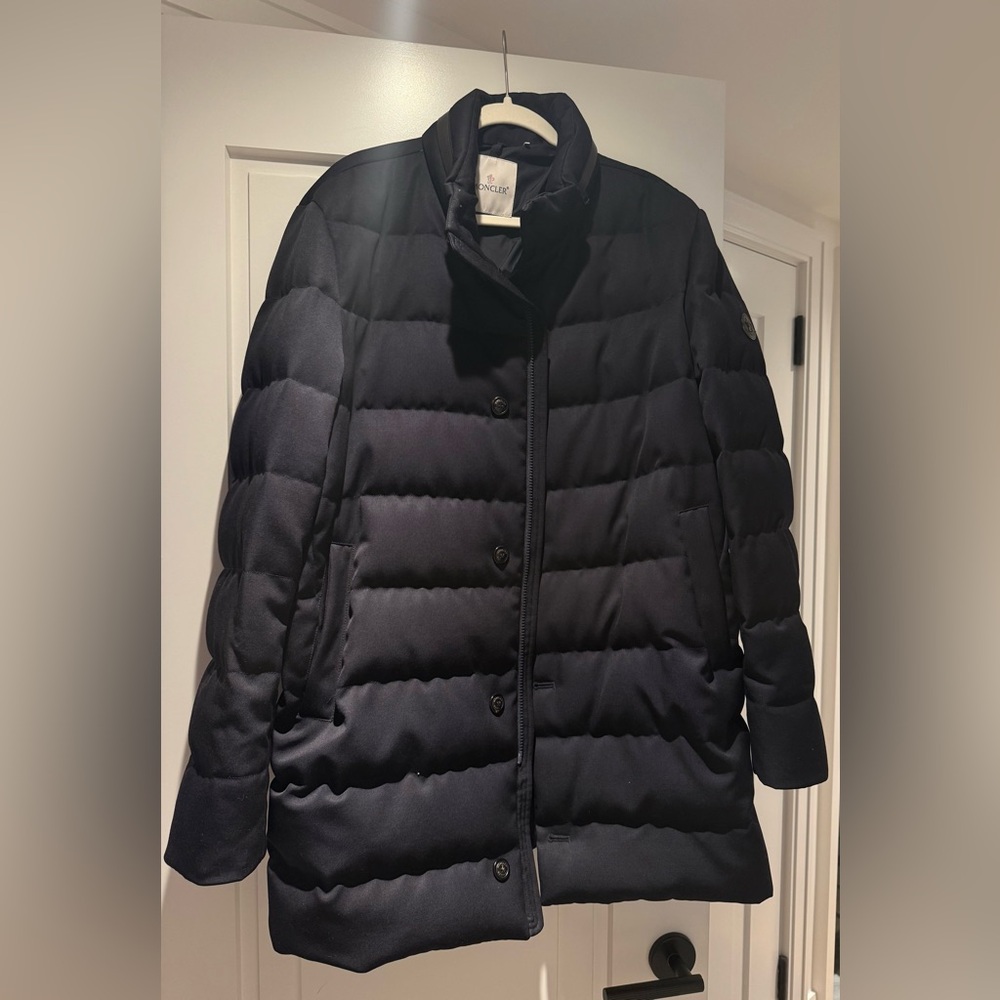 Moncler Night Blue Puffer Jacket - Vallonpierre Hooded Long Down Jacket